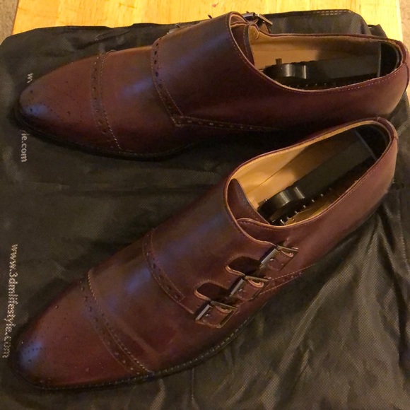 3D.M men burgundy monk strap shoes - Picture 1 of 5